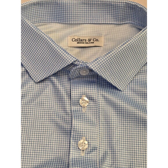 Collars & Co Mens M Relaxed Dress Shirts Blue Houndstooth + Pink Gingham NWOT - Picture 5 of 12